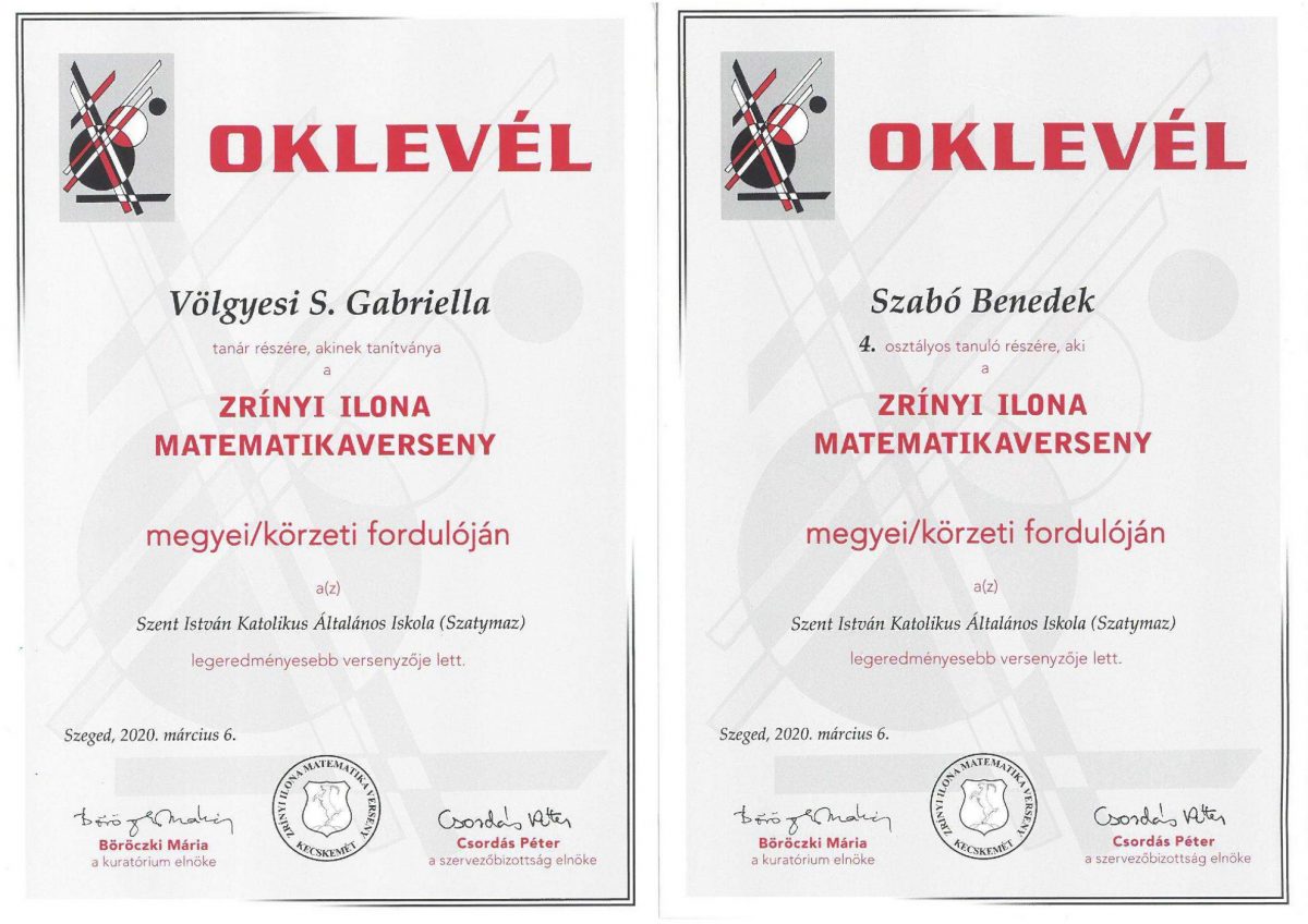 Zrinyi matematika verseny oklevel
